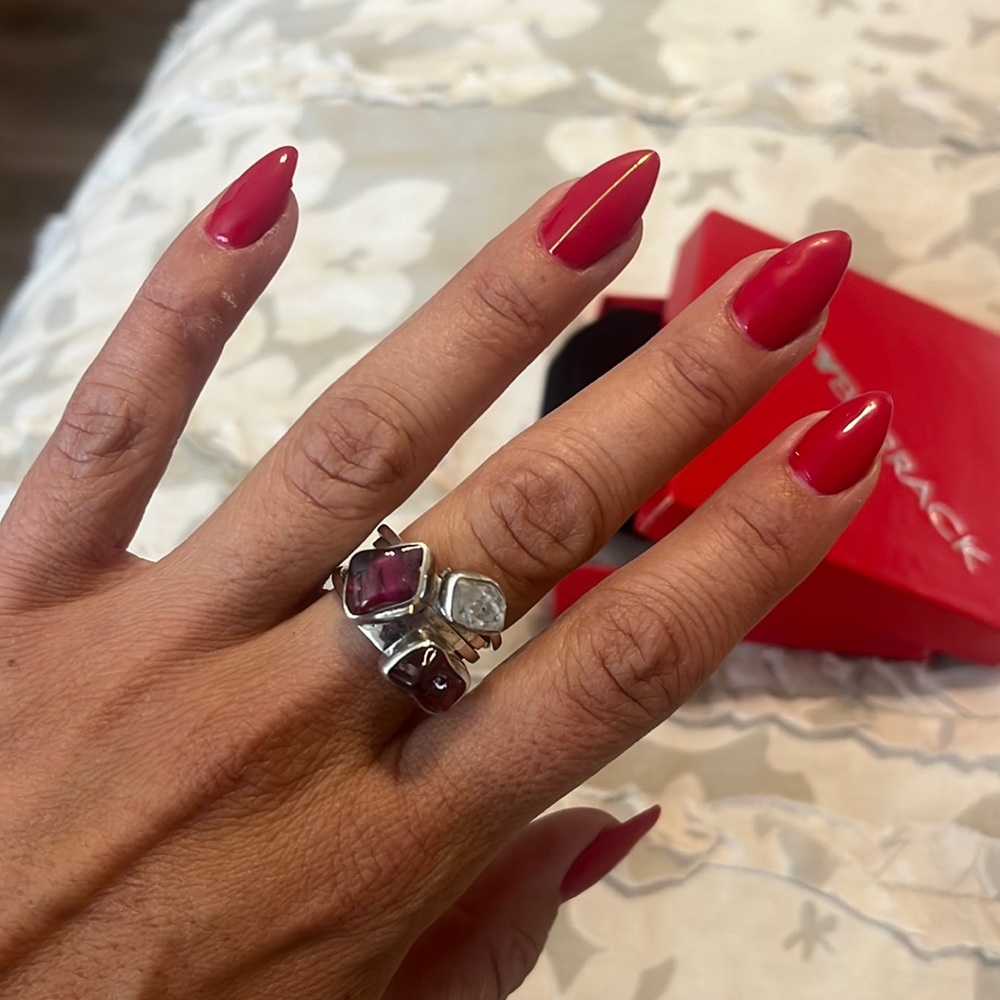 Lilly Barrack .925 sterling silver amethyst and herkimer ring size 7.